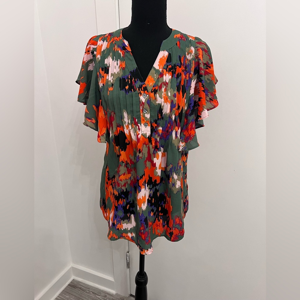 Floral Ruffle Sleeve Blouse - Multicolor